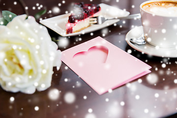 Image showing close up of greeting card with heart and coffee