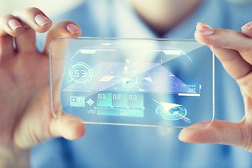 Image showing close up of woman with transparent smartphone