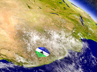 Image showing Lesotho with embedded flag on Earth