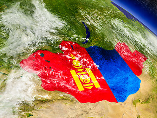 Image showing Mongolia with embedded flag on Earth