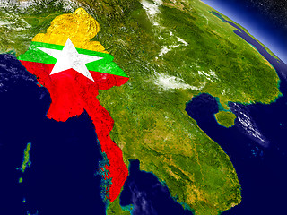 Image showing Myanmar with embedded flag on Earth