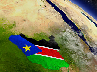 Image showing South Sudan with embedded flag on Earth