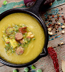 Image showing Pea Soup with Smoked Sausages