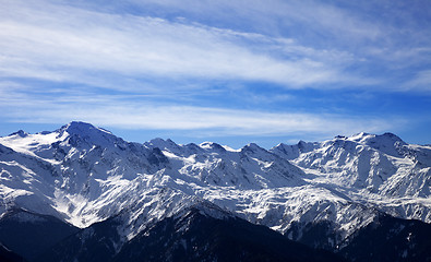 Image showing Sunlight snow mountain in wind winter evening