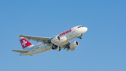 Image showing Plane Airbus A319 of Swiss International Air Lines taking off