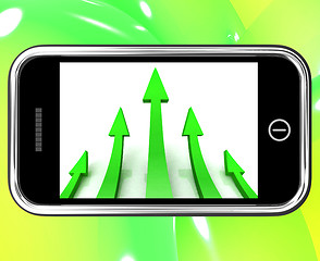 Image showing Arrows Pointing Up On Smartphone Shows Progress