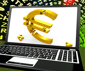 Image showing Euro Symbol On Laptop Shows Ecommerce