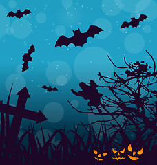 Image showing Halloween Outdoor Background with Scary Pumpkins