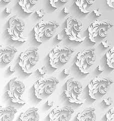 Image showing Paper Cut Seamless Pattern with Floral Elements and Butterflies,