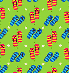 Image showing Summer Seamless Pattern with Set of Pair of Flip-flops