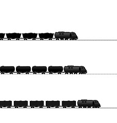 Image showing Three train with powered locomotive, cisterns oil, coal freight 