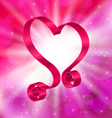Image showing Looping Pink Ribbon in Form Heart for Happy Valentines Day