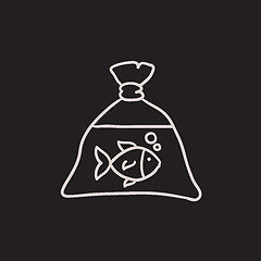 Image showing Fish in plastic bag sketch icon.