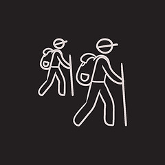 Image showing Tourist backpackers sketch icon.