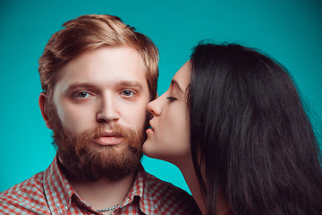 Image showing Young man and woman kissing