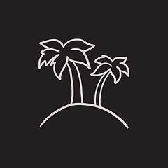 Image showing Two palm trees on island sketch icon.