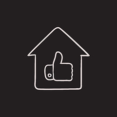 Image showing Thumb up in house sketch icon.