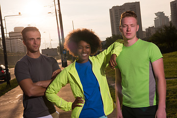 Image showing portrait multiethnic group of people on the jogging