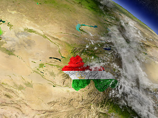 Image showing Tajikistan with embedded flag on Earth