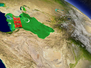 Image showing Turkmenistan with embedded flag on Earth