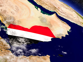 Image showing Yemen with embedded flag on Earth