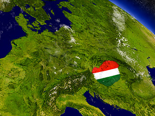 Image showing Hungary with embedded flag on Earth