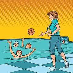 Image showing coach playing with children sport water Polo