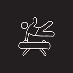 Image showing Gymnast exercising on pommel horse sketch icon.