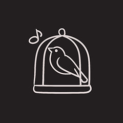 Image showing Bird singing in cage sketch icon.