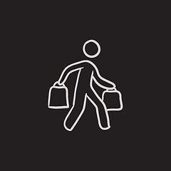 Image showing Man carrying shopping bags sketch icon.