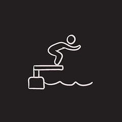 Image showing Swimmer jumping in pool sketch icon.