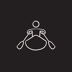 Image showing Man kayaking sketch icon.