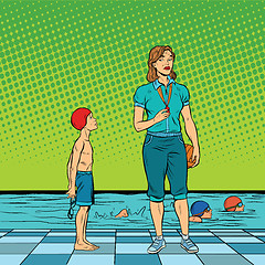 Image showing Female swimming coach disgruntled student