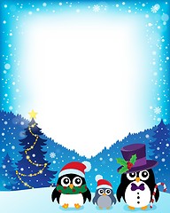 Image showing Frame with stylized Christmas penguins 1