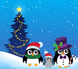 Image showing Stylized Christmas penguins theme 2