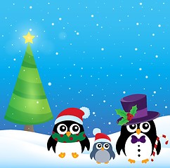 Image showing Stylized Christmas penguins theme 3