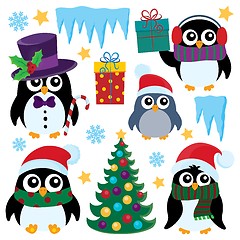 Image showing Stylized Christmas penguins set 1