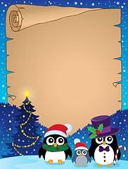 Image showing Stylized Christmas penguins parchment 1