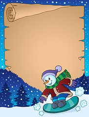 Image showing Parchment with snowman on snowboard