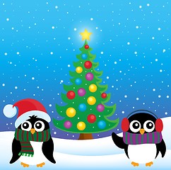 Image showing Stylized Christmas penguins theme 4