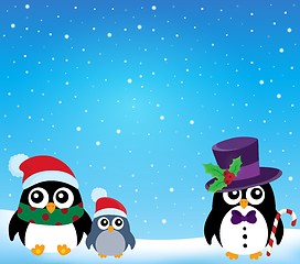 Image showing Stylized Christmas penguins theme 1