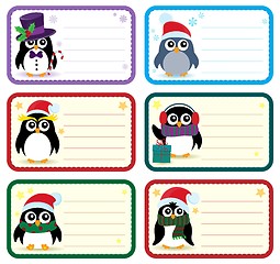 Image showing Christmas tags with penguins theme 1