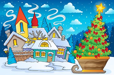 Image showing Scenery with Christmas tree on sledge