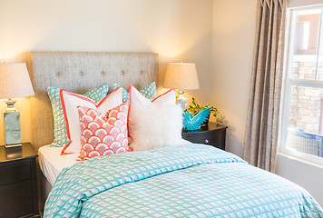 Image showing Vibrant Colored Interior Bedroom of House