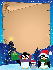 Image showing Stylized Christmas penguins parchment 2