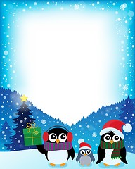 Image showing Frame with stylized Christmas penguins 2