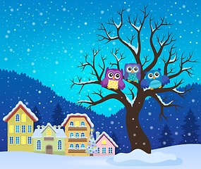 Image showing Stylized owls on tree theme image 3