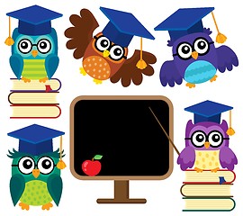 Image showing Stylized school owls theme set 1