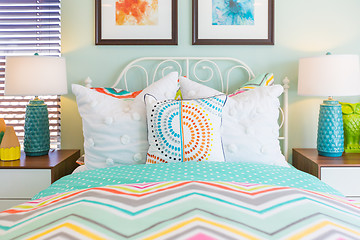 Image showing Vibrant Colored Interior Bedroom of House