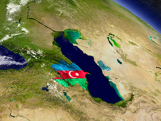 Image showing Azerbaijan with embedded flag on Earth